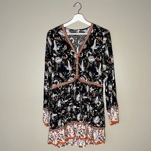 Bird Print Tunic Dress Size L